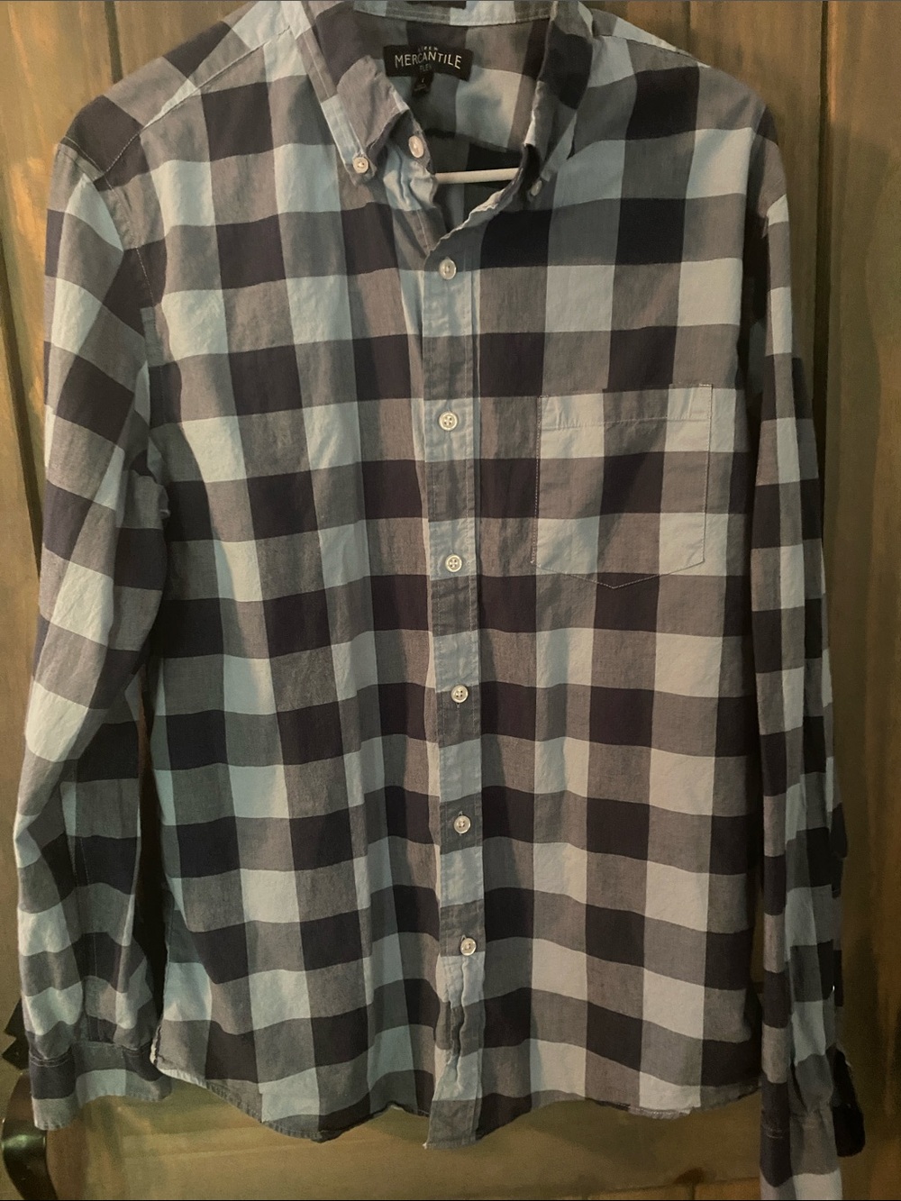 J. Crew Men's Blue and Navy Large Check Button-Down Shirt